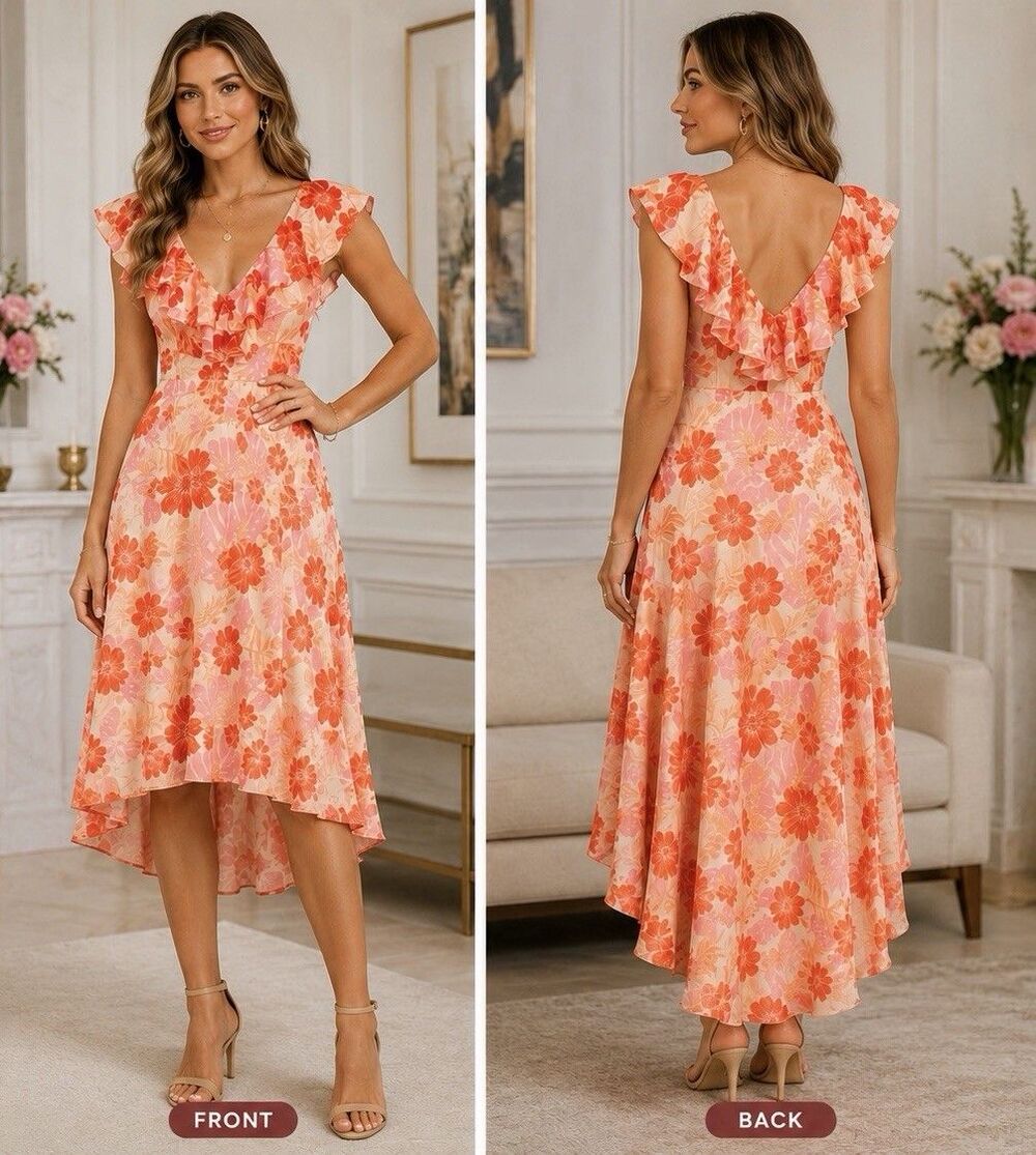 Women's Lulus Floral Ruffle Midi Dress, Floral Flowy Effortlessly Beautiful. XS